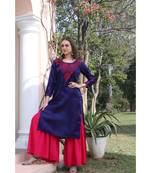 Art silk blue color chikankari with pink color thread work paired with rayon sharara (set of 2)