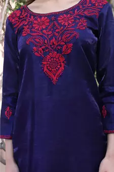 Art silk blue color chikankari with pink color thread work paired with rayon sharara (set of 2)