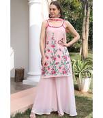 Embroidered peach sharara set with attached lining and dupatta (set of 3)