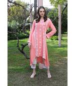 Peach color chikankari low-high kurti