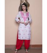 Pink kota kurti with balloon sleeves paired with gathered bottom (set of 2)