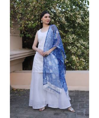 White embroidered kota sharara set with organza dupatta (set of 3) 2