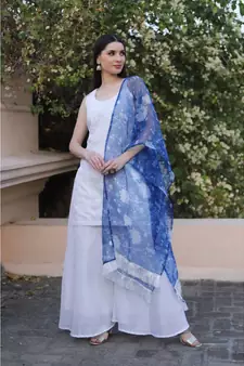 White embroidered kota sharara set with organza dupatta (set of 3)