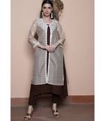 Chocolate brown kurta set paired with chikankari light brown shrug (set of 3)