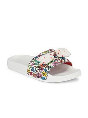 Zorik White Fabric Comfort Foam Casual Slides/Flip Flop For Women's 1