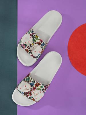 Zorik White Fabric Comfort Foam Casual Slides/Flip Flop For Women's 2