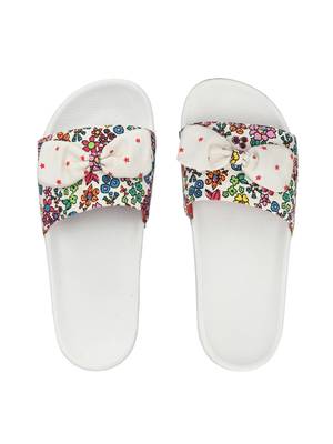 Zorik White Fabric Comfort Foam Casual Slides/Flip Flop For Women's 3