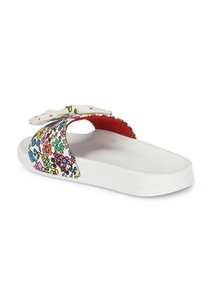 Zorik White Fabric Comfort Foam Casual Slides/Flip Flop For Women's 5