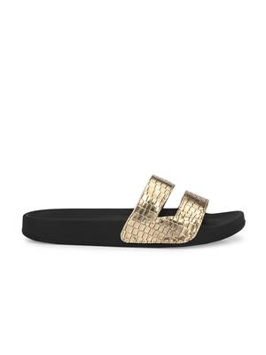 Zorik Golden Synthetic Leather Comfort Foam Casual Slides/Flip Flop For Women's 4