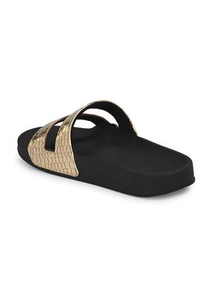 Zorik Golden Synthetic Leather Comfort Foam Casual Slides/Flip Flop For Women's 5