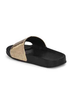 Zorik Golden Synthetic Leather Comfort Foam Casual Slides/Flip Flop For Women's 5