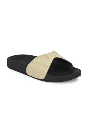 Zorik Golden Synthetic Leather Comfort Foam Casual Slides/Flip Flop For Women's 1