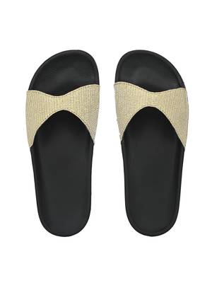 Zorik Golden Synthetic Leather Comfort Foam Casual Slides/Flip Flop For Women's 3