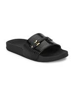 Zorik Black Synthetic Leather Comfort Foam Casual Slides/Flip Flop For Women's