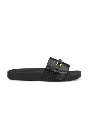 Zorik Black Synthetic Leather Comfort Foam Casual Slides/Flip Flop For Women's 4