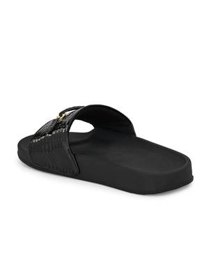 Zorik Black Synthetic Leather Comfort Foam Casual Slides/Flip Flop For Women's 5