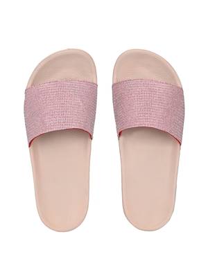 Zorik Pink Synthetic Leather Comfort Foam Casual Slides/Flip Flop For Women's 3