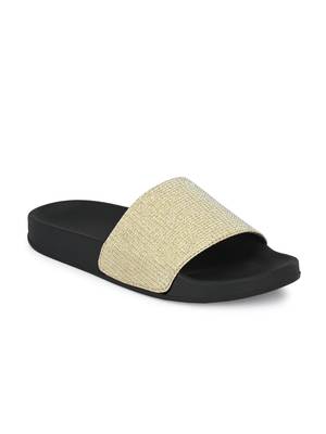 Zorik Golden Synthetic Leather Comfort Foam Casual Slides/Flip Flop For Women's 1