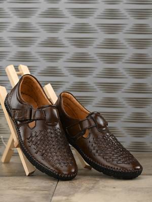 Zorik Brown Synthetic Leather Comfort Foam Shoe-Style Casual Sandals For Men's 2