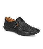 Zorik Black Synthetic Leather Comfort Foam Shoe-Style Casual Sandals For Men's
