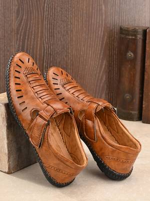 Zorik Tan Synthetic Leather Comfort Foam Shoe-Style Casual Sandals For Men's 2