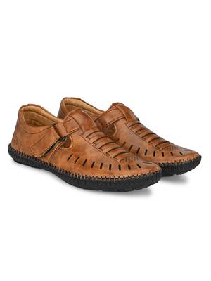 Zorik Tan Synthetic Leather Comfort Foam Shoe-Style Casual Sandals For Men's 3