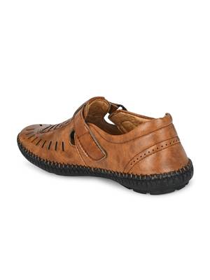 Zorik Tan Synthetic Leather Comfort Foam Shoe-Style Casual Sandals For Men's 5
