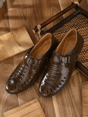 Zorik Brown Synthetic Leather Comfort Foam Shoe-Style Casual Sandals For Men's 2