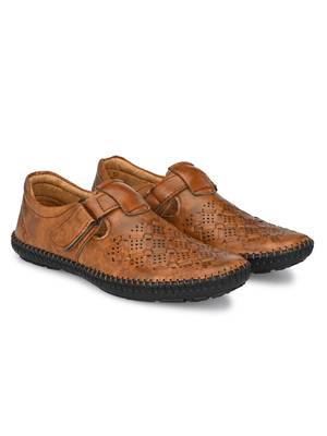 Zorik Tan Synthetic Leather Comfort Foam Shoe-Style Casual Sandals For Men's 3