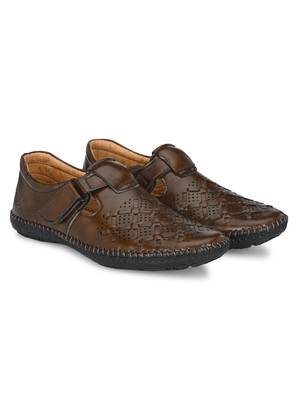 Zorik Brown Synthetic Leather Comfort Foam Shoe-Style Casual Sandals For Men's 3