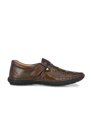 Zorik Brown Synthetic Leather Comfort Foam Shoe-Style Casual Sandals For Men's 4