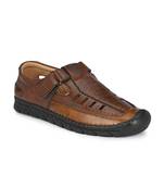 Zorik Tan Synthetic Leather Comfort Foam Shoe-Style Casual Sandals For Men's