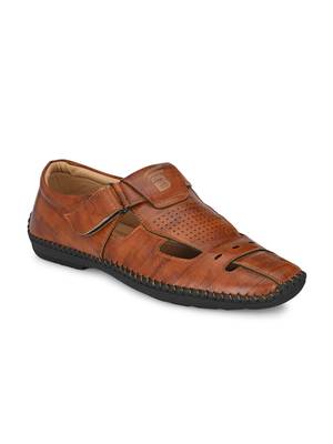 Zorik Tan Synthetic Leather Comfort Foam Shoe-Style Casual Sandals For Men's 1