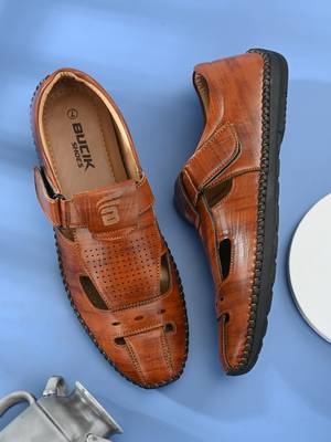 Zorik Tan Synthetic Leather Comfort Foam Shoe-Style Casual Sandals For Men's 2