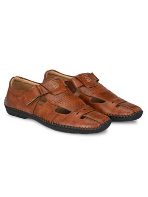 Zorik Tan Synthetic Leather Comfort Foam Shoe-Style Casual Sandals For Men's 3