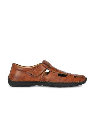 Zorik Tan Synthetic Leather Comfort Foam Shoe-Style Casual Sandals For Men's 4