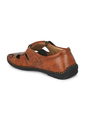 Zorik Tan Synthetic Leather Comfort Foam Shoe-Style Casual Sandals For Men's 5