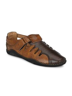 Zorik Tan Synthetic Leather Comfort Foam Shoe-Style Casual Sandals For Men's 1