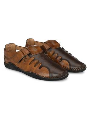 Zorik Tan Synthetic Leather Comfort Foam Shoe-Style Casual Sandals For Men's 3