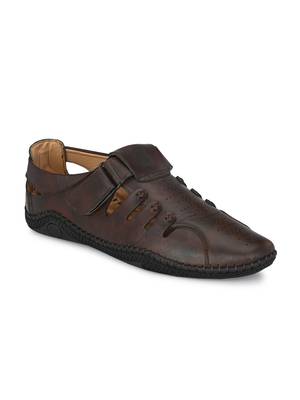 Zorik Brown Synthetic Leather Comfort Foam Shoe-Style Casual Sandals For Men's 1
