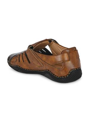 Zorik Tan Synthetic Leather Comfort Foam Shoe-Style Casual Sandals For Men's 5