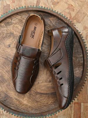 Zorik Brown Synthetic Leather Comfort Foam Shoe-Style Casual Sandals For Men's 2