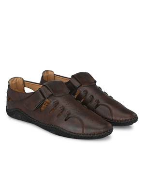 Zorik Brown Synthetic Leather Comfort Foam Shoe-Style Casual Sandals For Men's 3