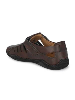 Zorik Brown Synthetic Leather Comfort Foam Shoe-Style Casual Sandals For Men's 5