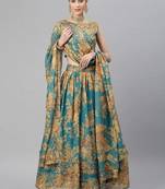 Teal blue Embroidered Sequinned Zari Semi-Stitched Lehenga  with Unstitched Blouse along with  Dupatta