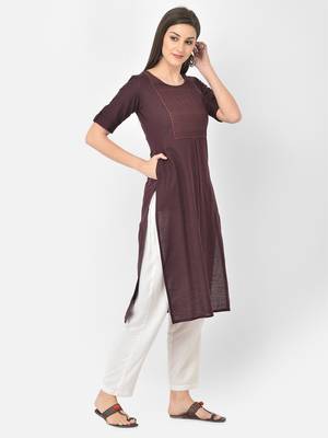 Span Purple Embroidered Straight Kurta 2
