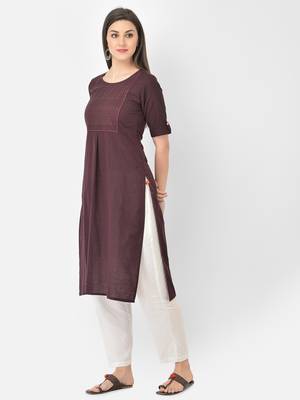 Span Purple Embroidered Straight Kurta 3