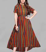 Multicolor printed viscose rayon long-dresses