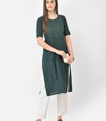 Span Green Embroidered Straight Kurta