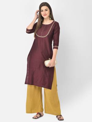 Span Purple Embroidered Straight Kurta 1